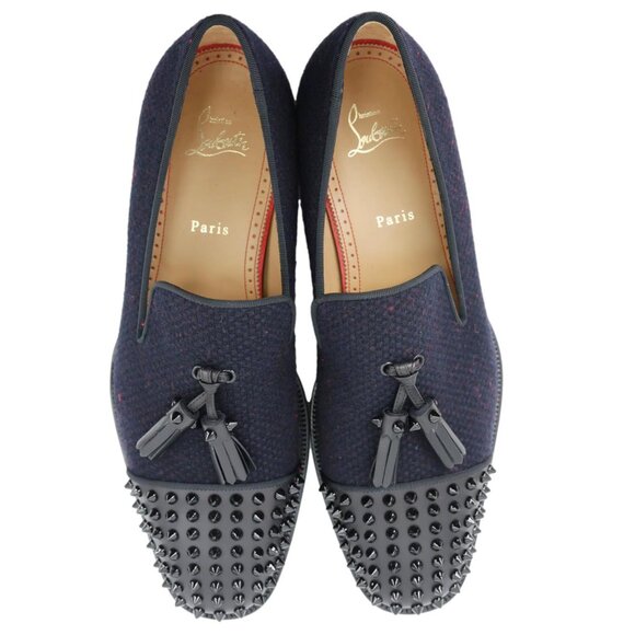 Christian Louboutin  Rossini Spike Tassel Tweed Loafer Navy Blue - Picture 9 of 12
